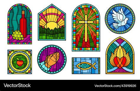 Stained glass church windows set outline Vector Image