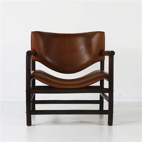 Bamboo brown leather lounge chair