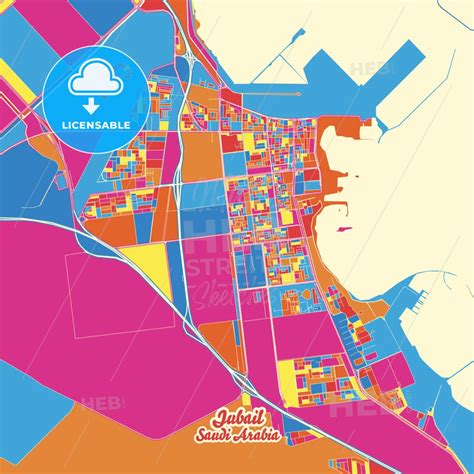 Jubail, Saudi Arabia Crazy Colorful Map Print Template | Colorful map, Map poster, Map print