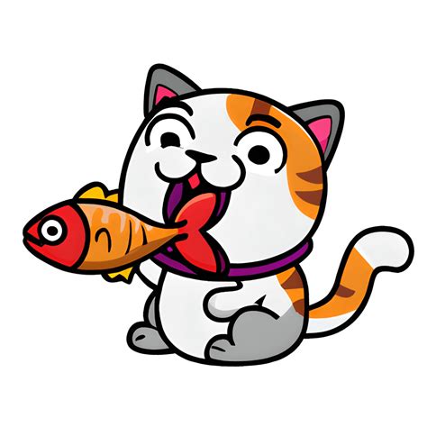 Cat Eating Fish Cartoon · Creative Fabrica