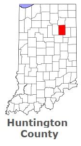 Huntington County on the map of Indiana 2024. Cities, roads, borders ...