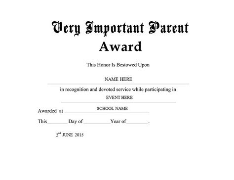 Very Important Parent Award Free Templates Clip Art & Wording | Geographics