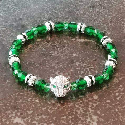 Panther Bracelet // Silver Panther Charm // Green Jewelry // Fashion ...