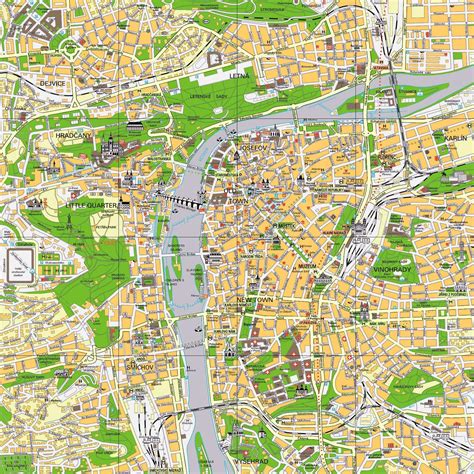 Prague new town map - Prague sites map (Bohemia - Czechia)