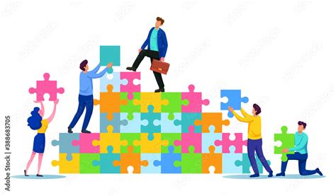 Teamwork connecting puzzle together to reach success in business. Group ...