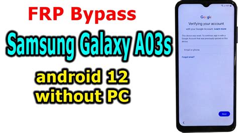 FRP Bypass Google Account Lock Samsung A03s Android 12 without pc - YouTube