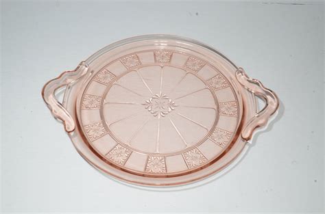 DORIC Jeannette Glass Depression Glass Tray Handles Platter Vintage Pink Depression Pink Glass ...