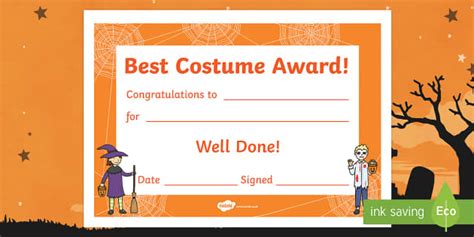 Best Costume Award Halloween Certificate (Teacher-Made)