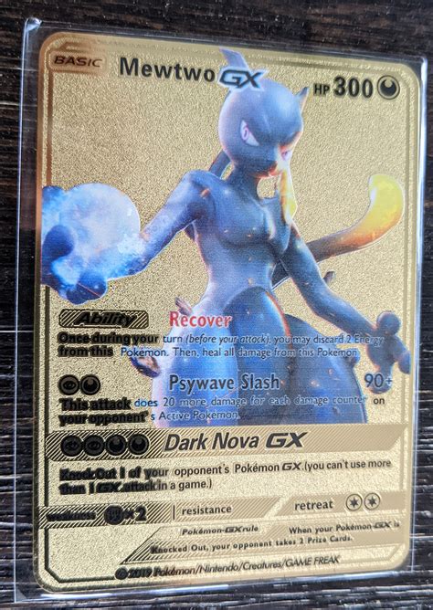 GOLD Mewtwo GX Alt metal collector's Replica