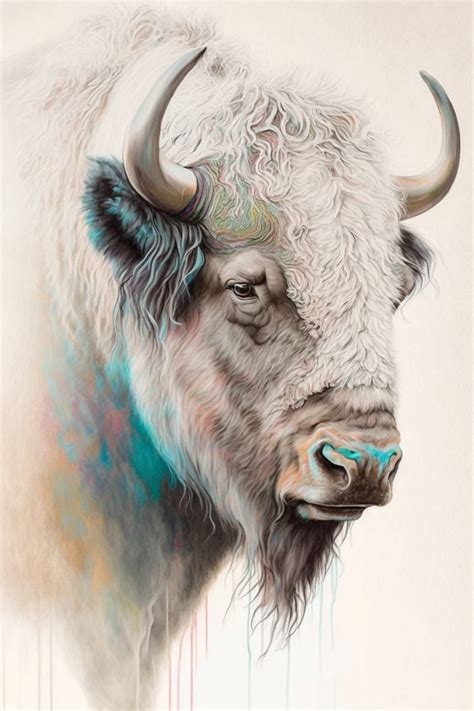 Great White Buffalo Native American Art Animal Drawings Boho Wall Art ...