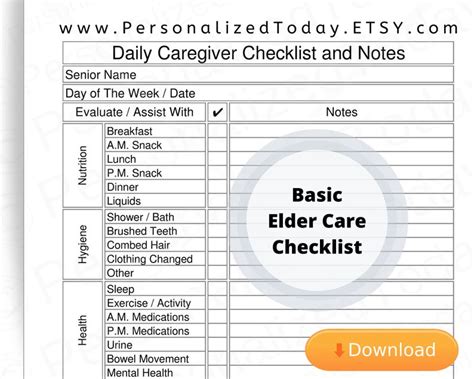 Printable Elder Care Daily Caregiver Log PDF Digital Download US Letter ...