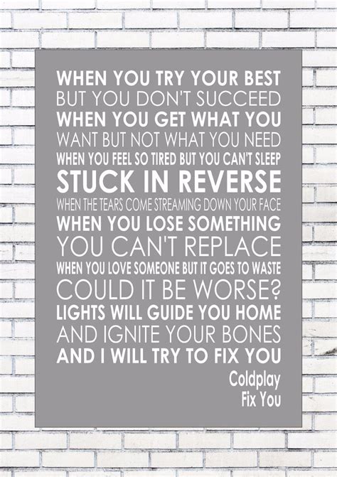 FIX YOU – COLDPLAY Music Wall Art Typography Words Song Lyric Lyrics | eBay