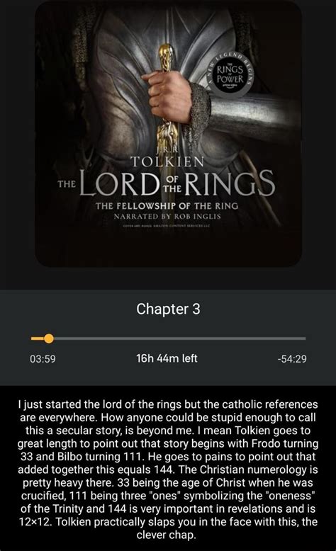 TOLKIEN THE FELLOWSHIP OF THE RING NARRATED BY ROB INGLIS Chapter 3 left I just started the lord ...