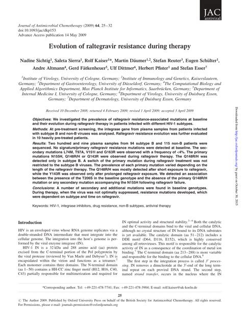 (PDF) Evolution of raltegravir resistance during therapy