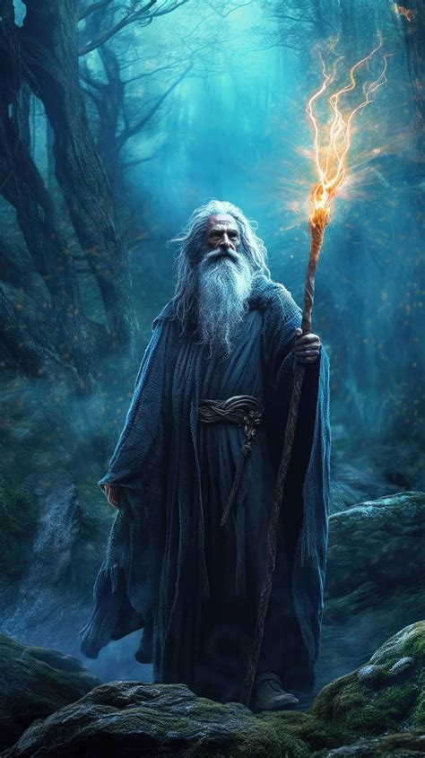 A 4K ultra HD mobile wallpaper depicting an ancient wizard walking ...