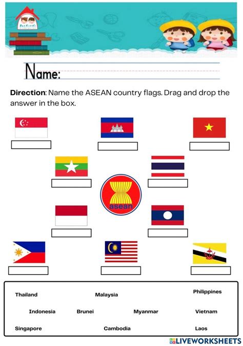 Asean flags worksheet | География