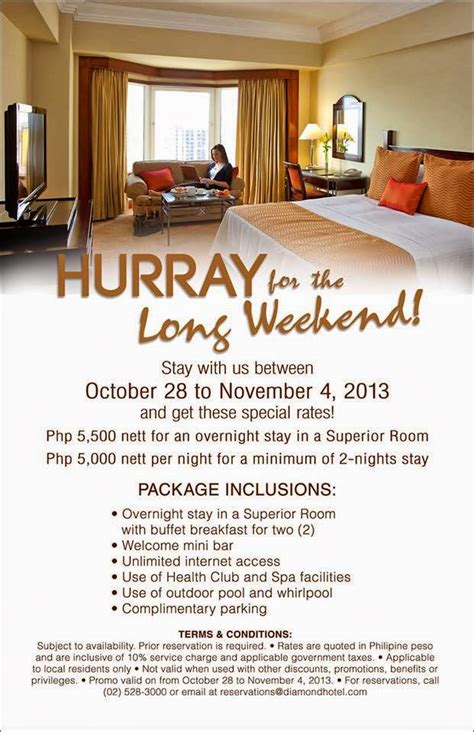 Manila Shopper: Diamond Hotel Long Weekend Promo: Oct 28 - Nov 4 2013