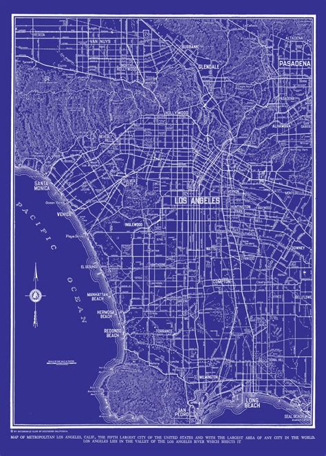 Los Angeles Map Street Map Vintage Blueprint Print Poster - Etsy