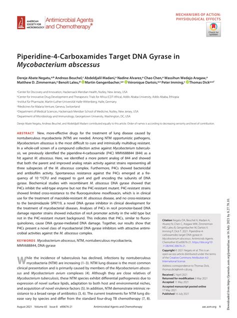 (PDF) Piperidine-4-Carboxamides Target DNA Gyrase in Mycobacterium ...