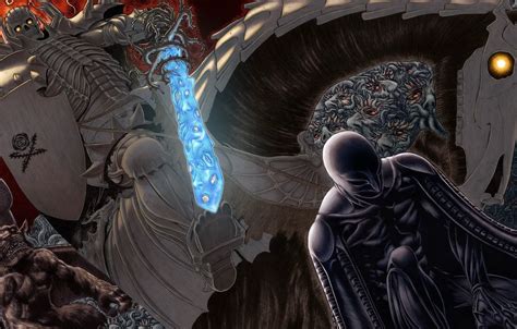 Wallpaper sake, sword, anime, ken, blade, Berserk, horse, evil, shield, manga, bones, japanese ...