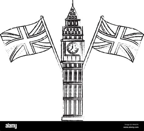 big ben tower british landmark with flags of great britain vector illustration design Stock ...