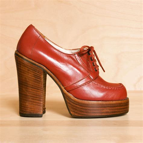 Vintage 1970s platform shoes 5.5. Burnt sienna chunky platform oxfords ...