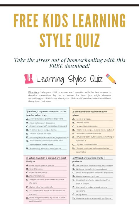 4 Learning Styles Quiz Printable - Printable Word Searches