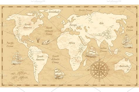 Vintage world map. Ancient world | Custom-Designed Illustrations ~ Creative Market