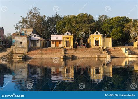 Yellow Temples and Hindu Buildings on the Yamuna Ghat Bank in Delhi ...