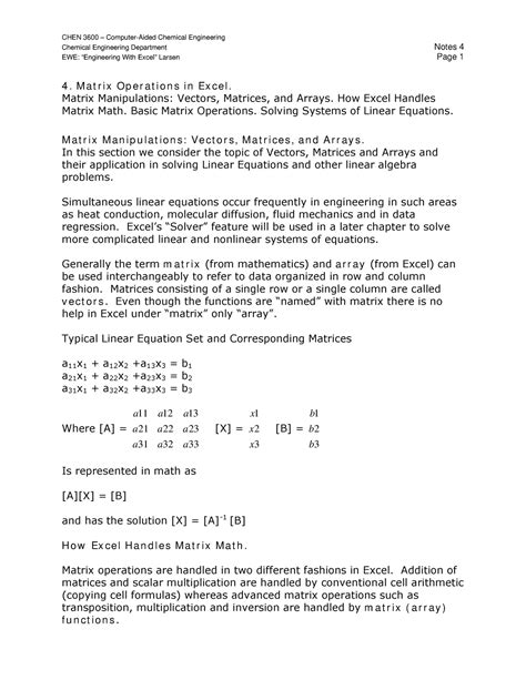 4 matrix operations in excel matrix manipulations - Chemical ...