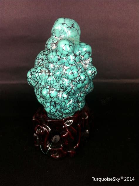 Natural blue turquoise stone with redwood stand 223.4 grams — TurquoiseSky