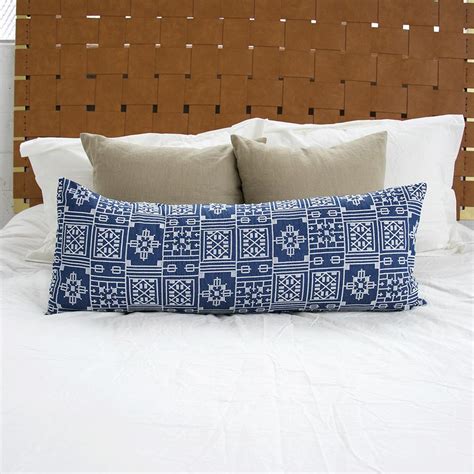 Blue Geometric Embroidered Extra Long Lumbar Pillow - 14x36 | Long lumbar pillow, Extra long ...