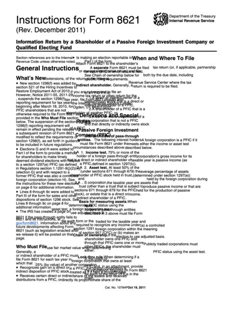 Instructions For Form 8621 December 2011 printable pdf download