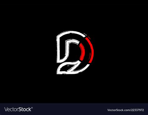 Grunge white red black alphabet letter d logo Vector Image