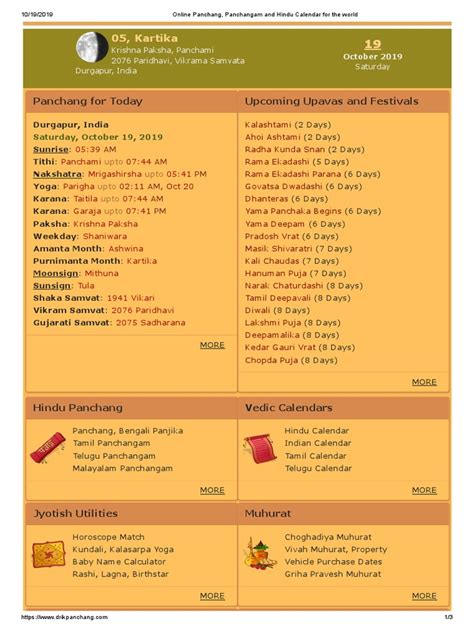 Online Panchang, Panchangam and Hindu Calendar For The World | PDF | Hindu Worship | Hindu ...