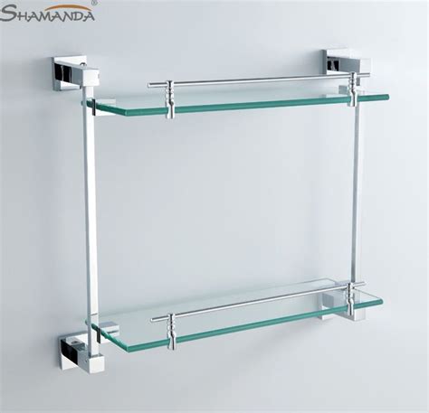 Double Bathroom Shelf Glass Shelf Brass Made With Chrome Finish Base+Glass Shelves Bathroom ...