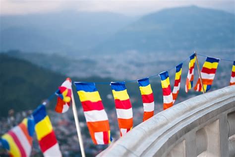 Premium Photo | Row of clourful buddhist prayer flags nepal