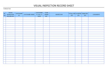 Visual Inspection Record Sheet