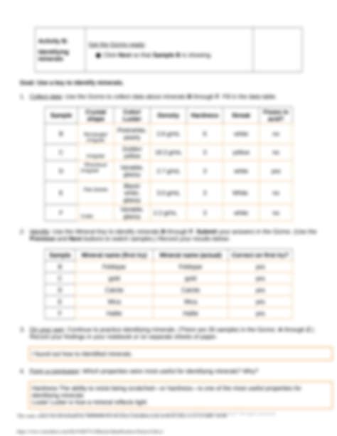 Mineral Identification Answer Key Gizmo