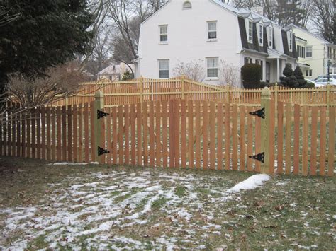 Wood Spaced Picket Fence with arch double gates | Wood picket fence, Wood snow fence, Fence