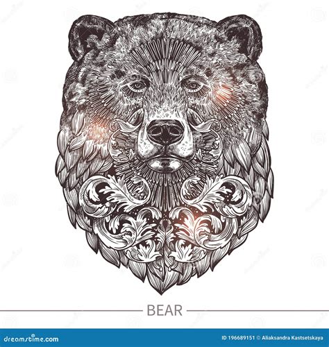 Ornamental Tattoo Bear Head. Highly Detailed Abstract Hand Drawn Style Stock Vector ...