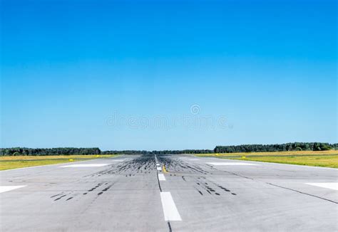 Runway at the Airport with Good Weather and Clear Blue Sky. Stock Photo - Image of open, airport ...