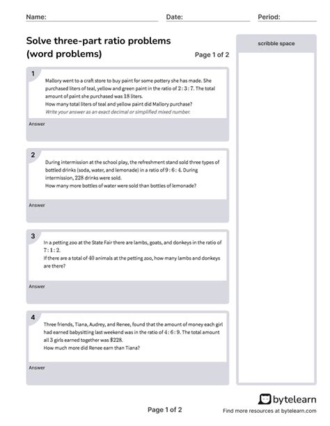 Ratio Word Problems Worksheet | Printable PDF Worksheets - Worksheets ...