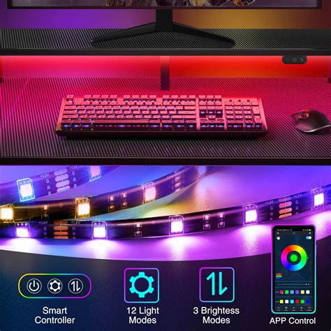 SEVEN WARRIOR L Shaped Gaming Desk with LED Lights & Power Outlets, 50”Reversible Computer Desk ...
