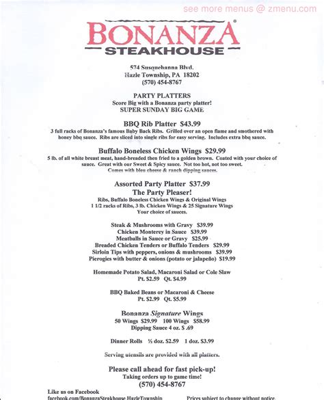 Online Menu of Bonanza Steakhouse Restaurant, Hazleton, Pennsylvania ...