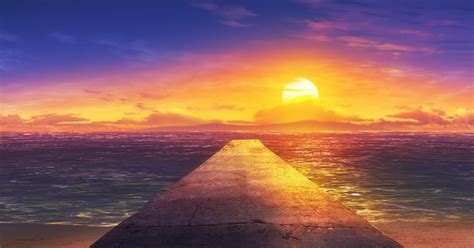 Anime Landscape: Anime cute ocean sunset landscape