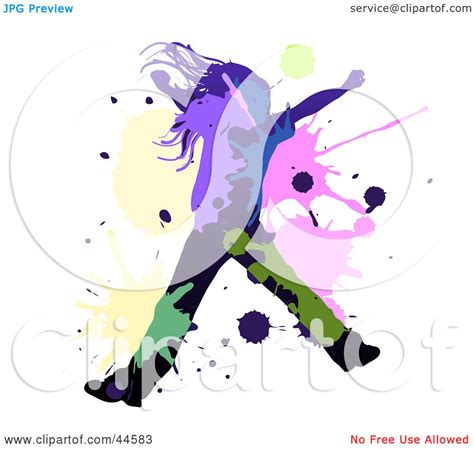 Clipart Illustration of a Black Silhouetted Girl Dancing Or Leaping, With Colorful Splatters by ...