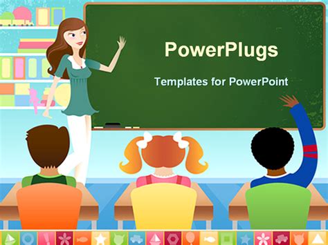 Best PowerPoint Template - teacher in classroom teaching young students in preschool or ...