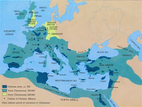 Spread of Christianity Map: 300-800AD Roman Empire