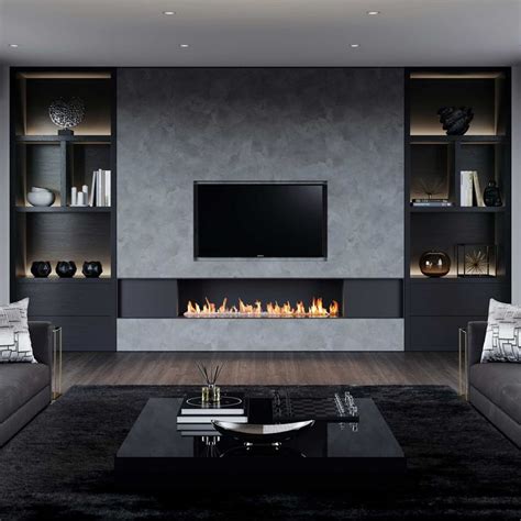 Linear Wall Fireplace | Modern wall units, Living room modern, Living ...